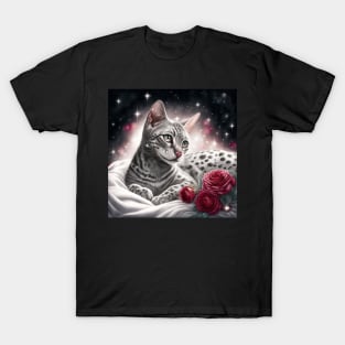 White Bengal Cat With Roses T-Shirt